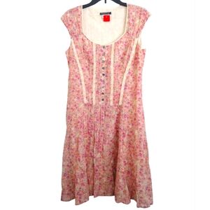 Peruvian Connection Floral Pink Multicolor Cap Sleeve Dress Size 8